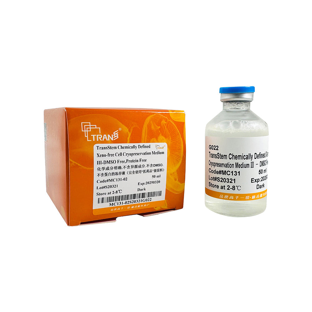 TransStem® 化學定義的無異種細胞冷凍保存培養基 III®aDMSO 自由,無蛋白質,50 毫升