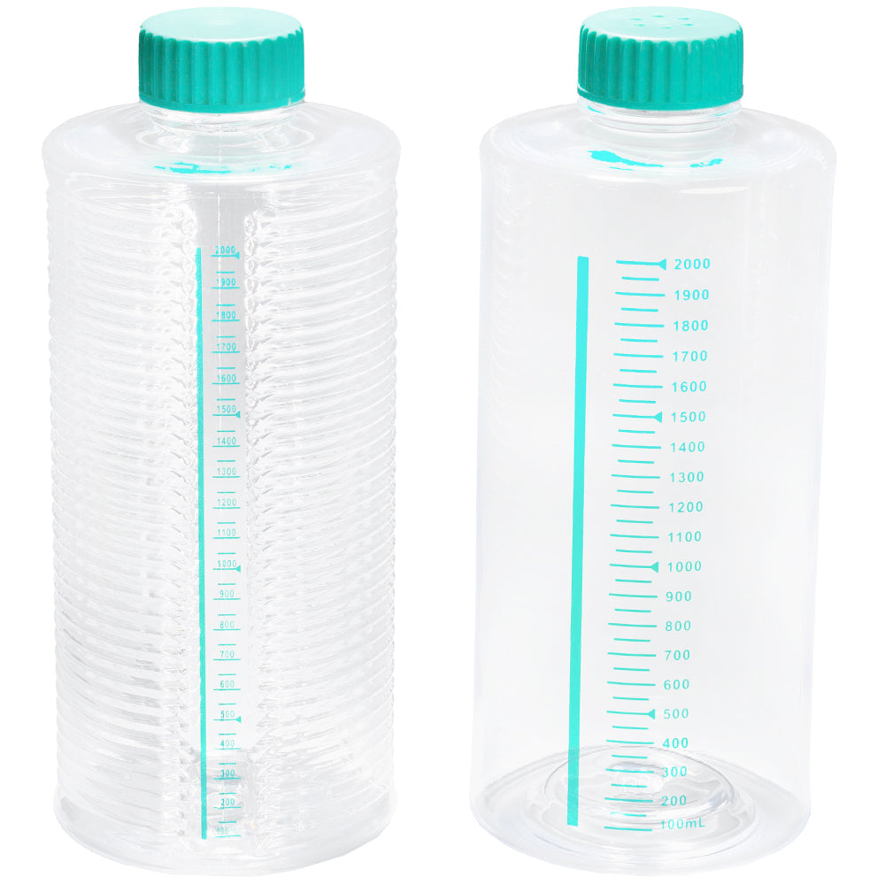 2000 mL Sterile Roller Bottles, Working Volume 300-400 mL, Surface Area 1900 cm², TC-Treated, Easy grip vent cap
