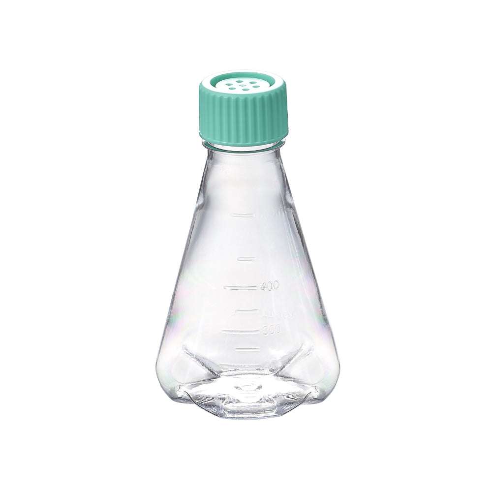 無菌擋板式 500mL PC 錐形瓶，未經處理，附通氣蓋，不含 DNase/RNase，無熱原