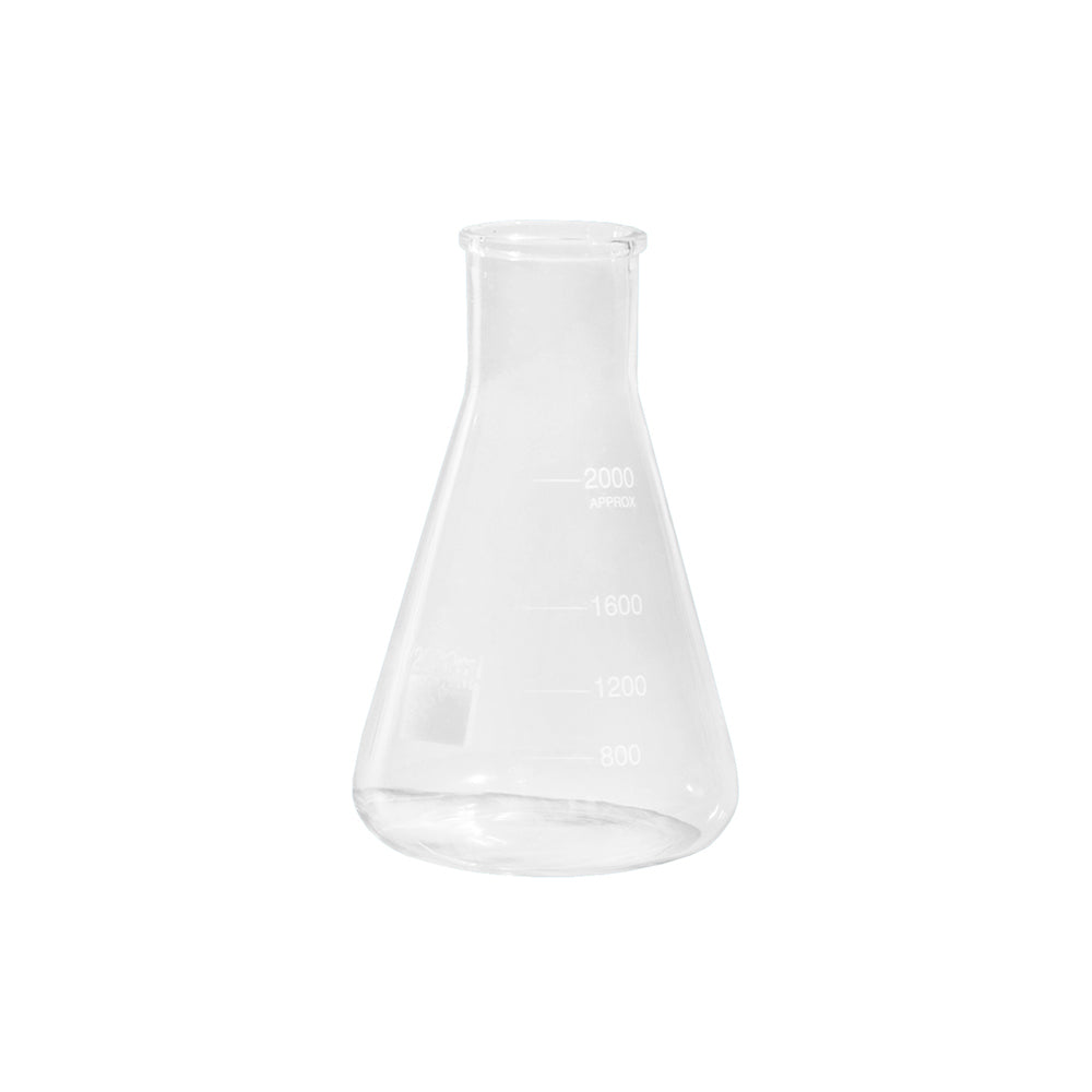 Erlenmeyer Flask, Wide Neck, Graduated, Borosilicate 3.3 Glass, 3000mL, Neck OD 106mm, Bottle OD 191mm, 285mm H, 8 pcs/case
