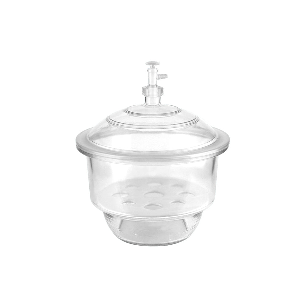 Vacuum Desiccator, Clear Glass, with Stopcock and Porcelain Plate, ID 400mm, Top OD 467mm, Cover H 165mm, H 465mm, 1 pc/case