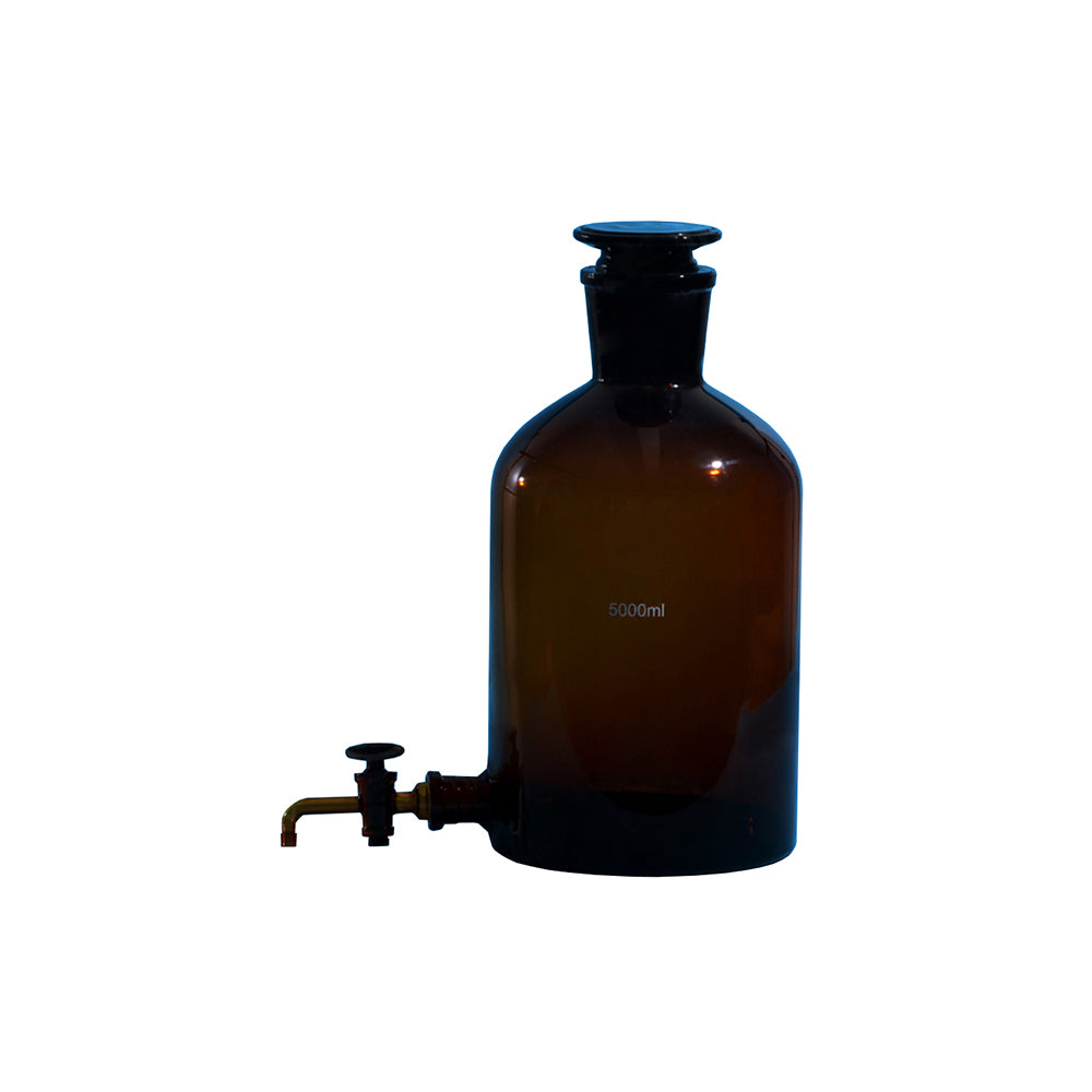 Aspirator Bottle, Amber Glass, with Ground Stopper and Stopcock, 10000mL, Neck ID 60mm, OD 226mm, Lower Mouth OD 35mm, H 430mm, 2 pcs/case