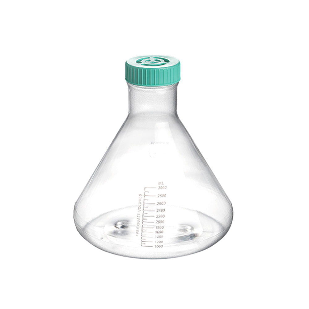 Large-capacity Erlenmeyer Flasks, 3000 mL, PC, Non-treated, Vent cap, Dnase/Rnase, Non-Pyrogenic, Sterile, 4piece(s)/case