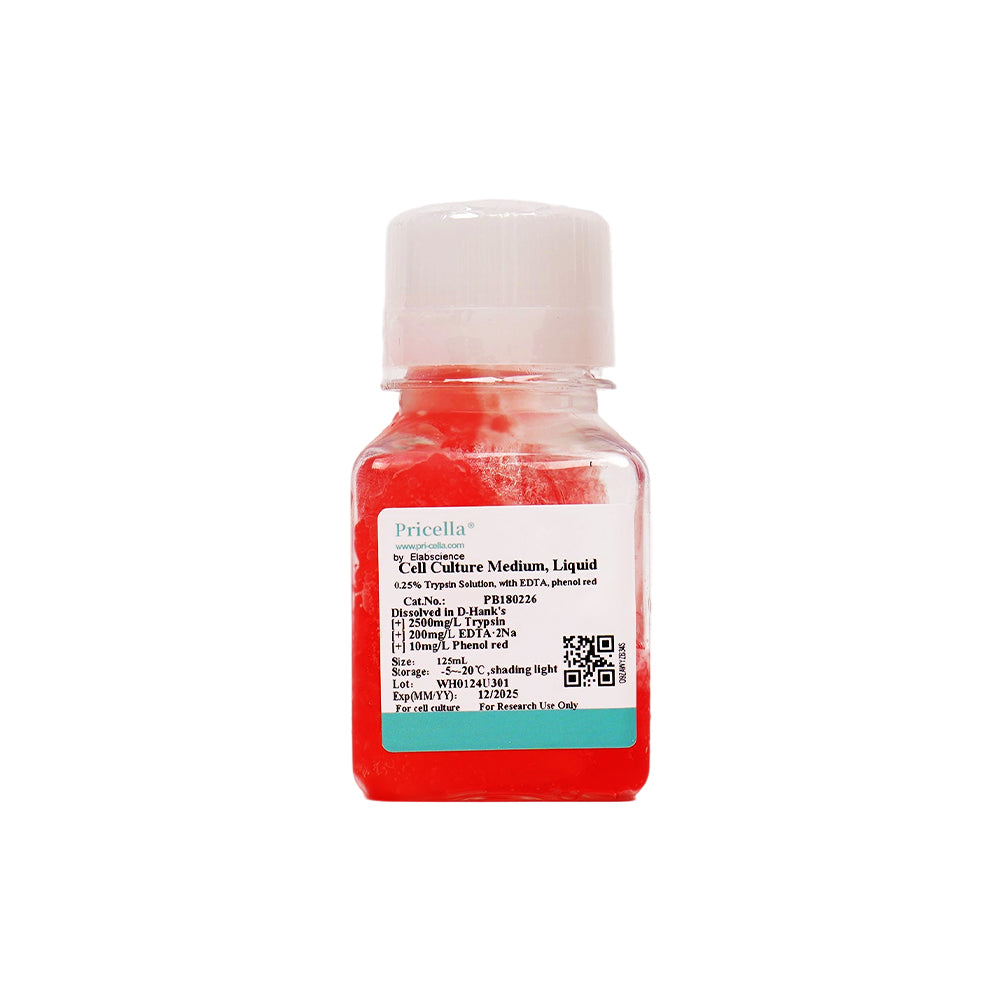 0.25% 胰蛋白酶溶液，含 EDTA、酚紅，溶於 D-Hank's，125 mL