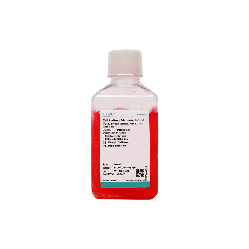 0.25% 胰蛋白酶溶液，含 EDTA、酚紅，溶於 D-Hank's，500 mL