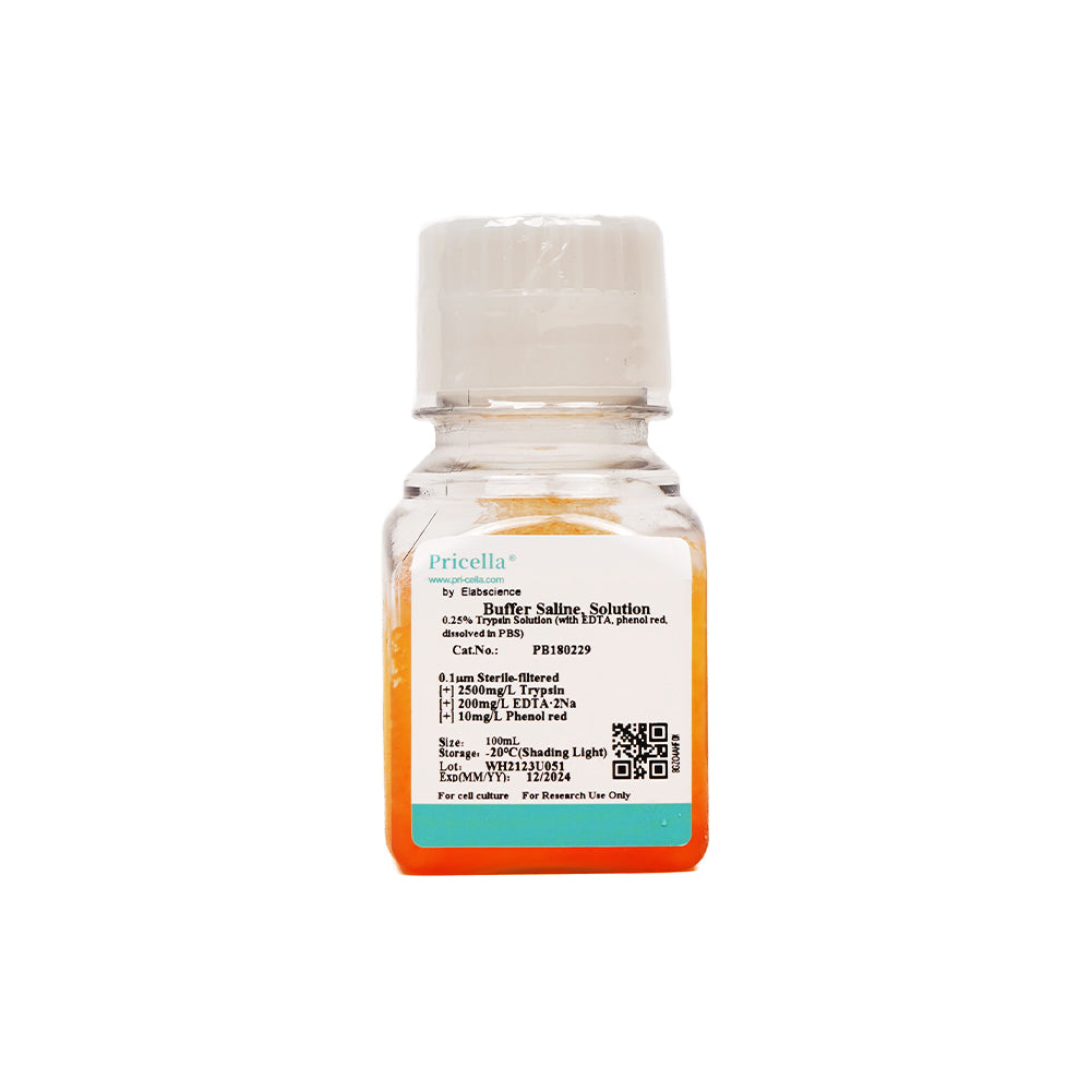0.25%胰蛋白酶溶液，含EDTA、酚紅，溶於PBS，100mL