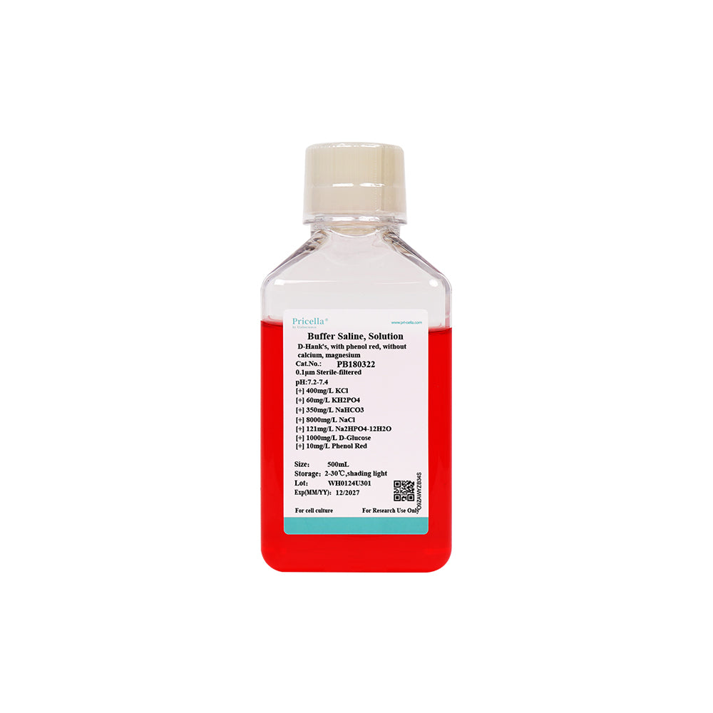 D-Hank's Balanced Salt Solution (D-HBSS), with phenol red, without calcium, magnesium, 500mL