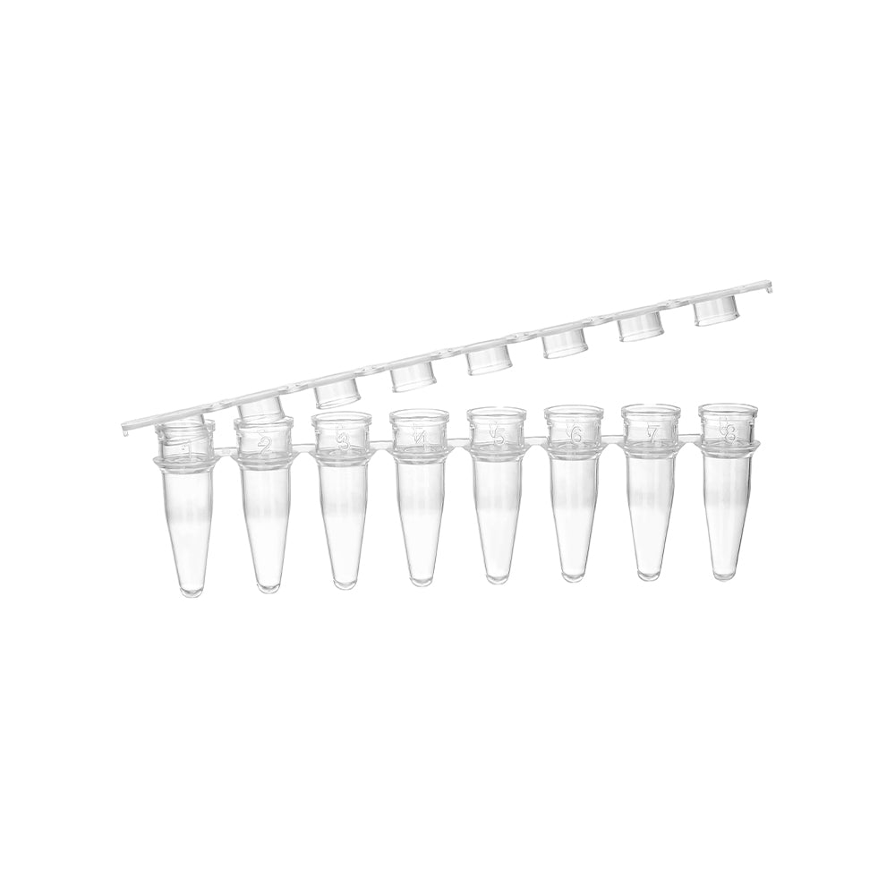 PCR strip tubes, 0.2 mL, Natural Color, Flat cap, DNAse&RNAse Free, bag packing way, 1250piece(s)/case
