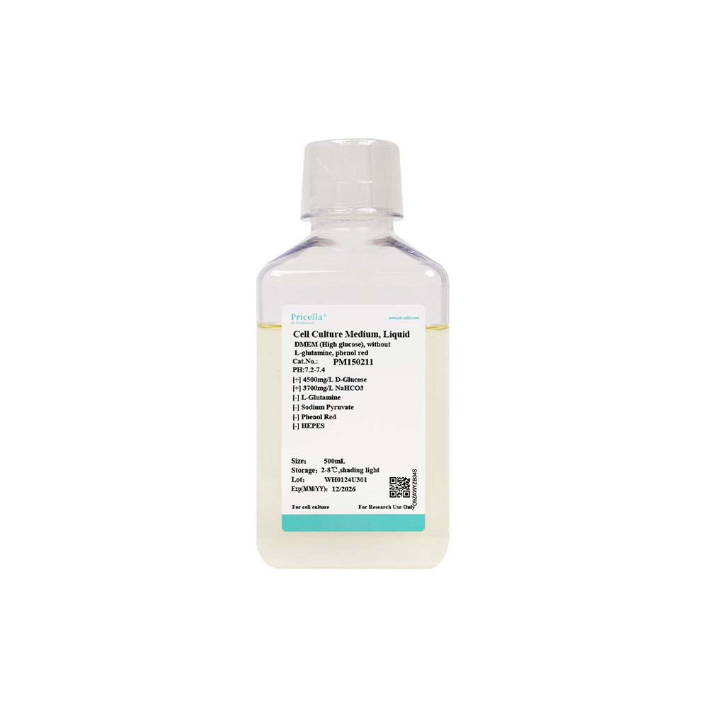 DMEM (High glucose), without L-glutamine, sodium pyruvate, phenol red, 500mL