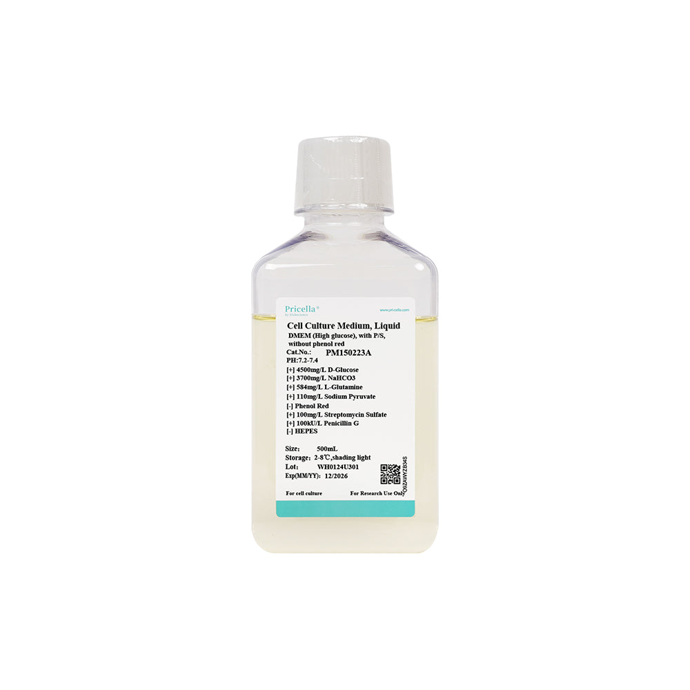 DMEM (High glucose), with P/S, without phenol red, 500mL