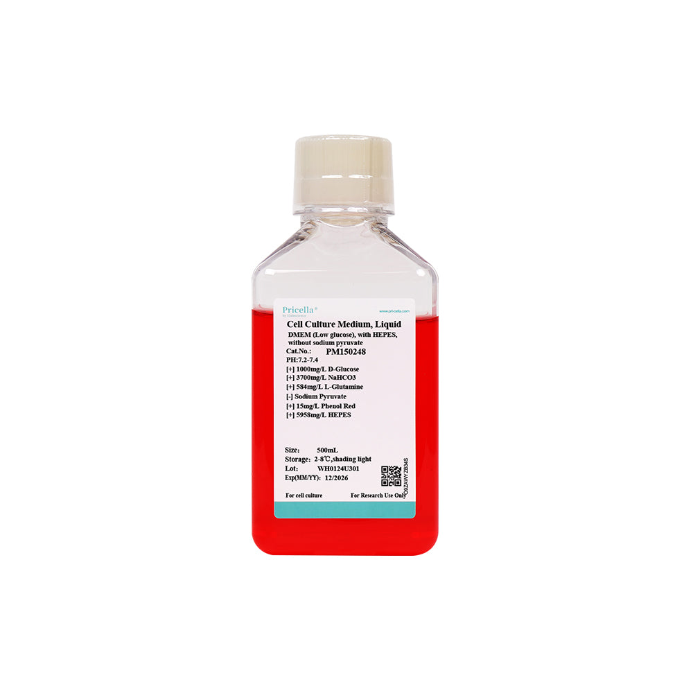 DMEM (Low glucose), with HEPES, without sodium pyruvate, 500mL