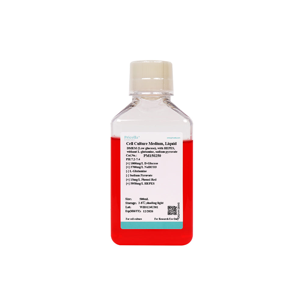 DMEM (Low glucose), with HEPES, without L-glutamine, sodium pyruvate, 500mL