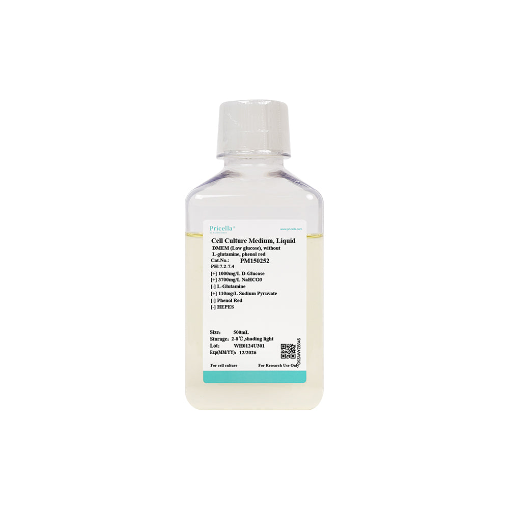 DMEM (Low glucose), without L-glutamine, phenol red, 500mL