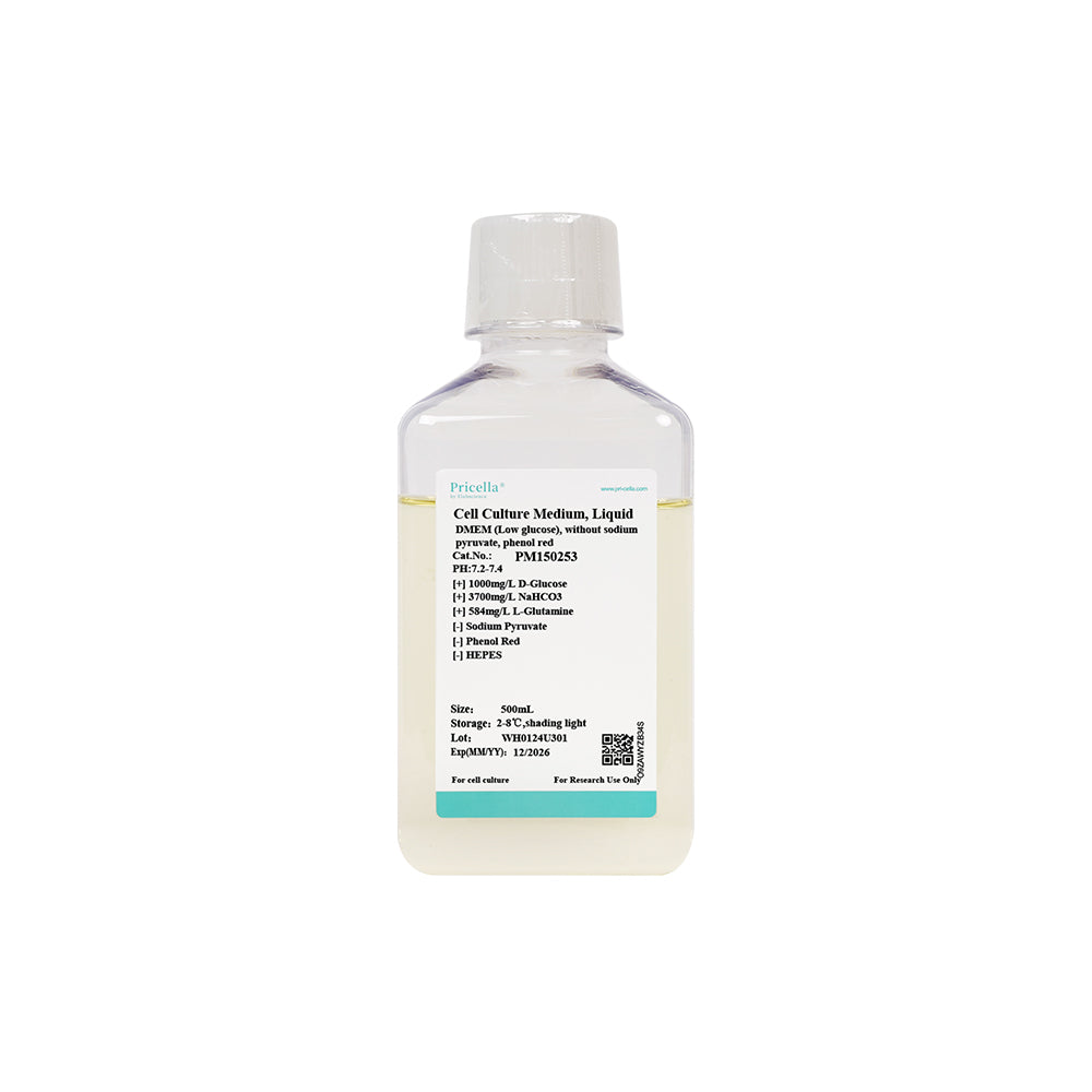 DMEM (Low glucose), without sodium pyruvate, phenol red, 500mL