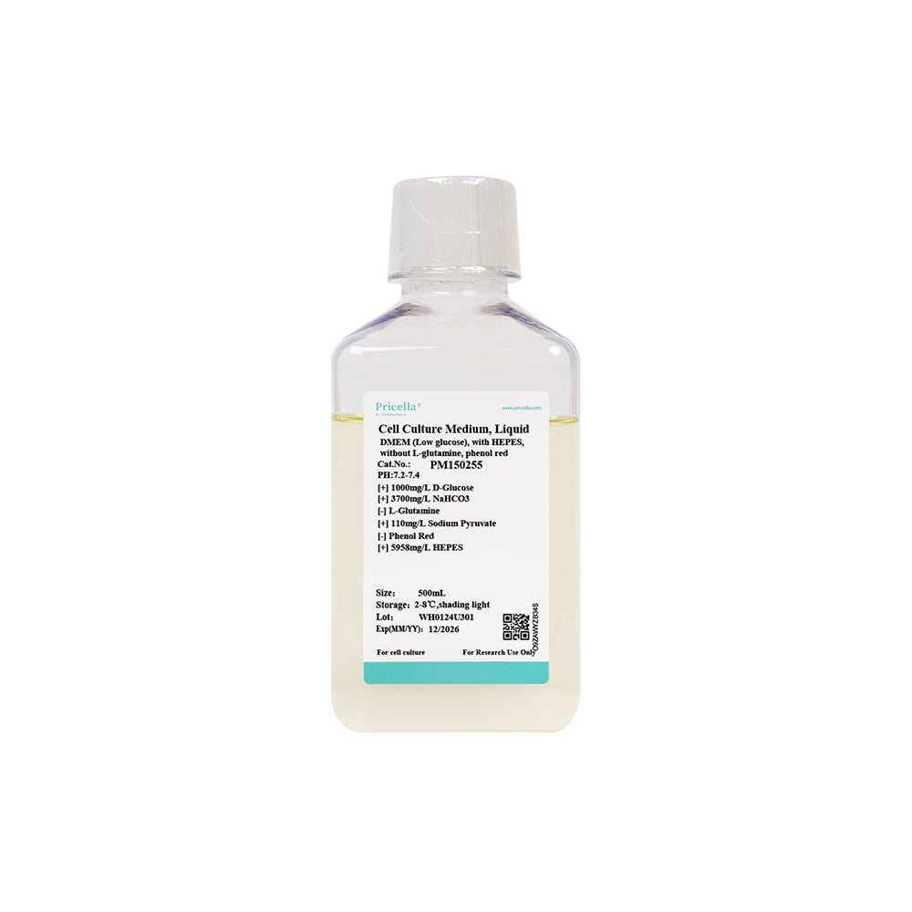 DMEM (Low glucose), with HEPES, without L-glutamine, phenol red, 500mL
