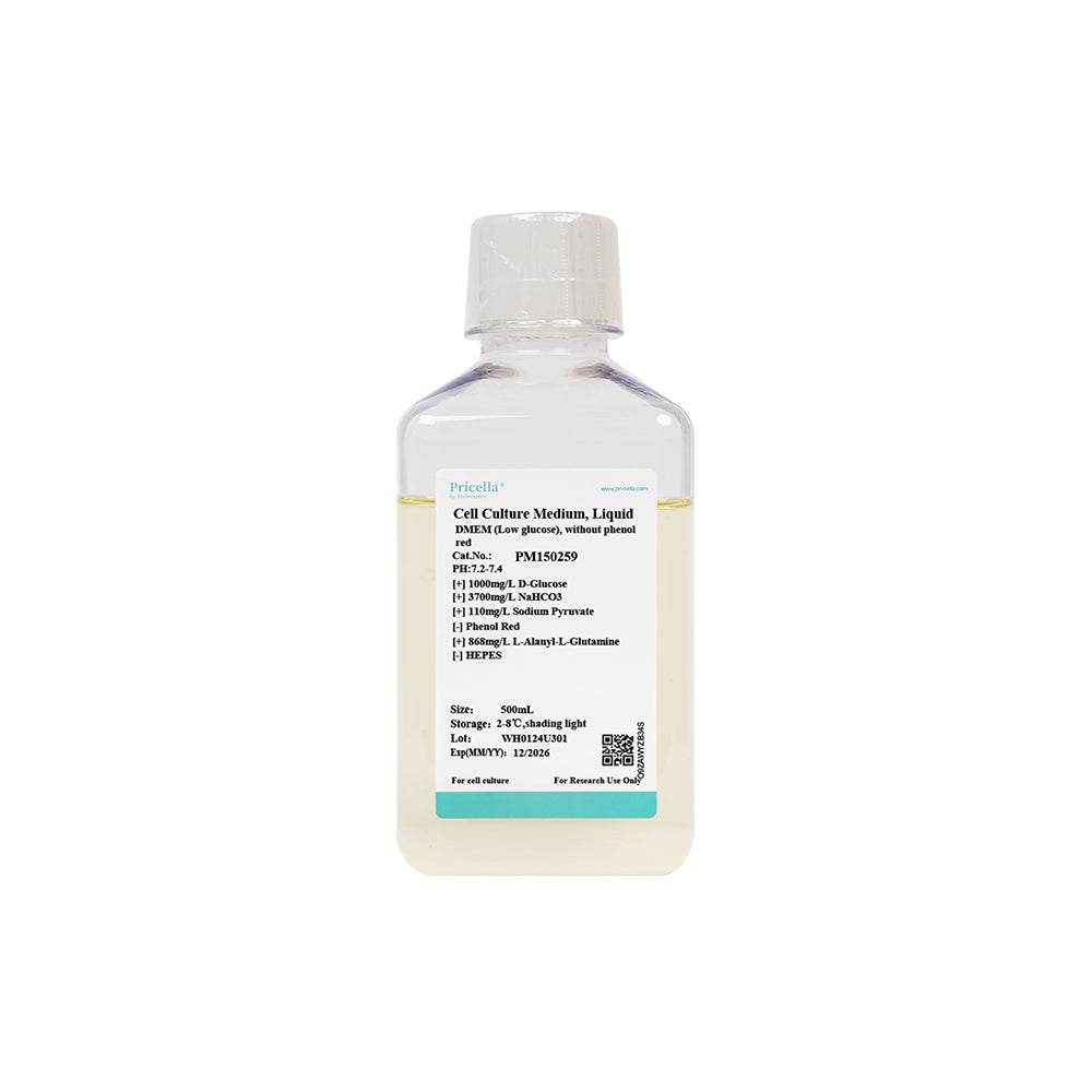 DMEM (Low glucose), with L-alanyl-L-glutamine, without phenol red, 500mL