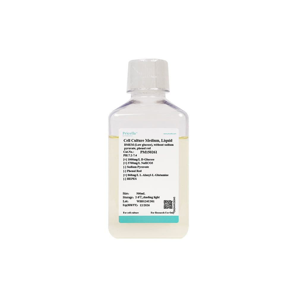 DMEM (Low glucose), with L-alanyl-L-glutamine, without sodium pyruvate, phenol red, 500mL