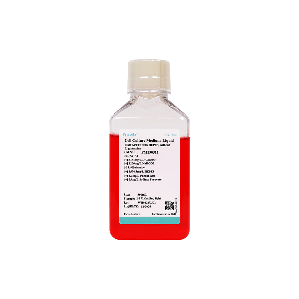 DMEM/F12, with HEPES, without L-glutamine, 500mL