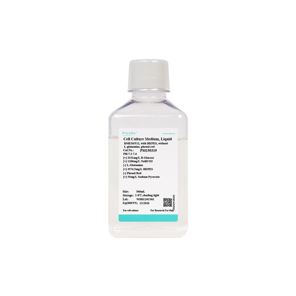 DMEM/F12, with HEPES, without L-glutamine, phenol red, 500mL