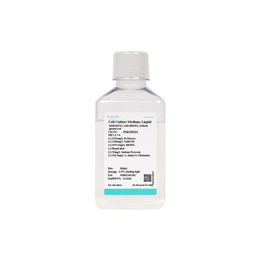 DMEM/F12, with L-alanyl-L-glutamine, HEPES, without phenol red, 500mL