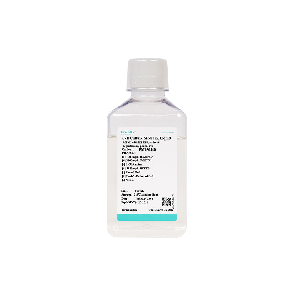 MEM, with HEPES, without L-glutamine, phenol red, 500mL