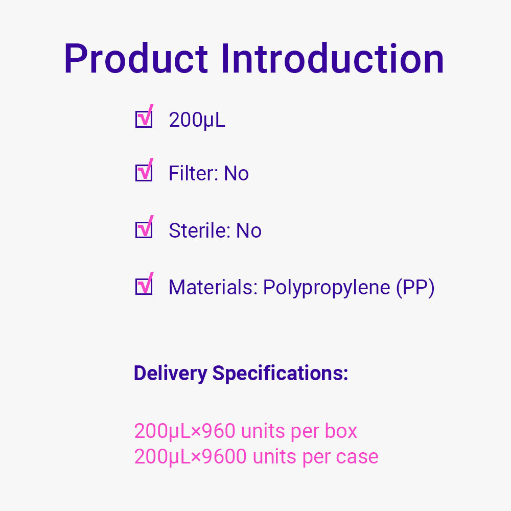 Pipet Micro Tips, 10-200 μl, Yellow Color, DNase/RNase-Free, Pyrogen-Free, Non-Sterile, 10 layers Reload Packing