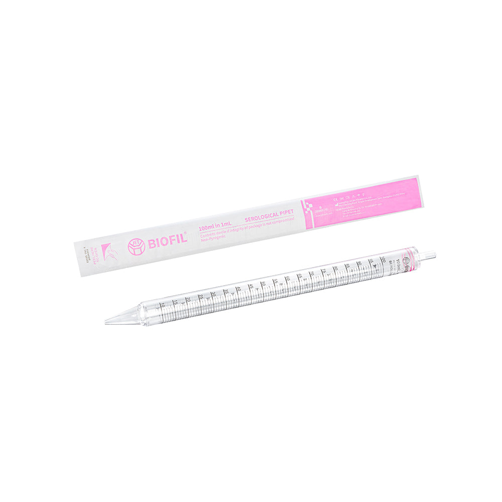 Serological Pipets, 100 mL, Graduation 1 mL, Pink Color code, Sterile, 50piece(s)/case