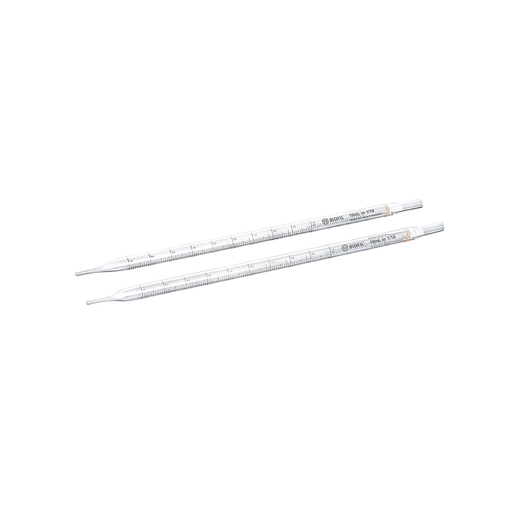 10 mL Sterile Serological Pipets, Stretched, 1/10 mL Graduations, GPPS Material, Individually Packaged (Paper/Plastic)